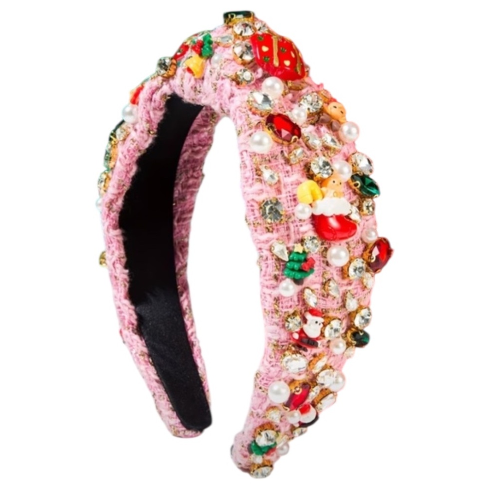 Pink Faux Pearl and Rhinestone Christmas Headband